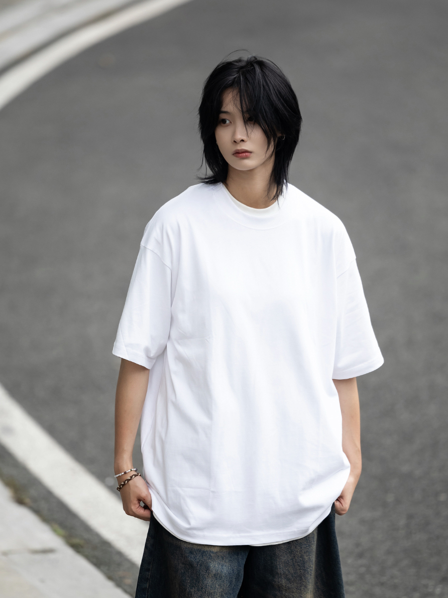 Retro Japanese Style Heavyweight 385g Cotton Short-Sleeve T-Shirt for Men - Versatile Loose Fit Tee
