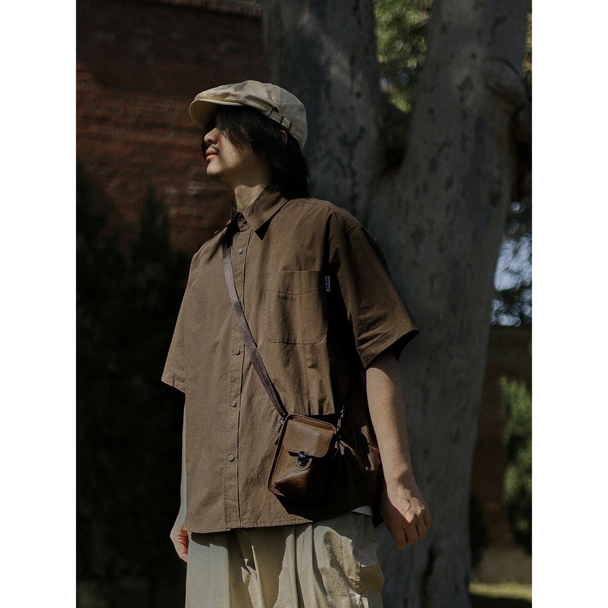 Retro Japanese-Style Short Sleeve Work Shirt for Men - Casual Layered Solid Color Half-Sleeve Shirt Jacket for Summer Trends