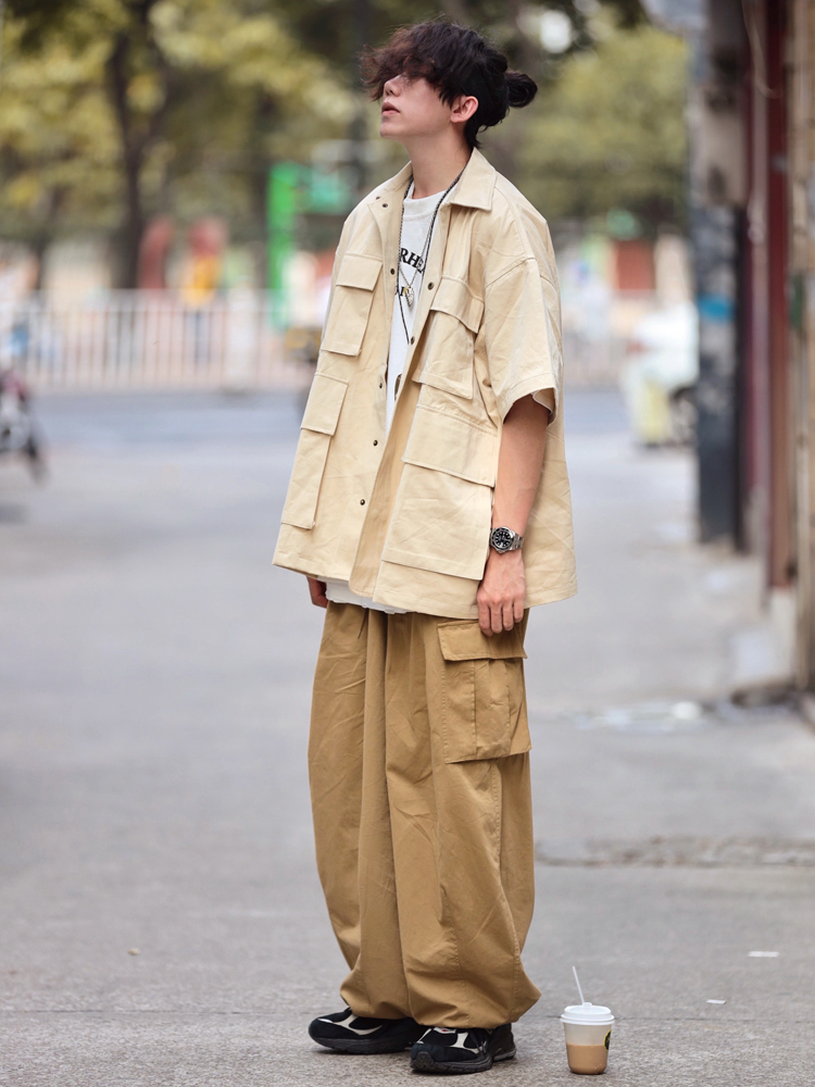 Retro Loose Multi-Pocket Wide-Leg Casual Pants for Men - Trendy 90s Inspired Straight-Leg Work Trousers