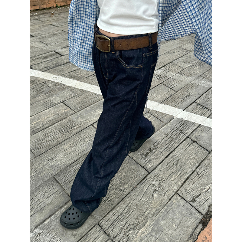 Retro Patchwork Wide-Leg Jeans for Men and Women - Loose Straight Fit, American Street Style, Vintage-Inspired Fashion