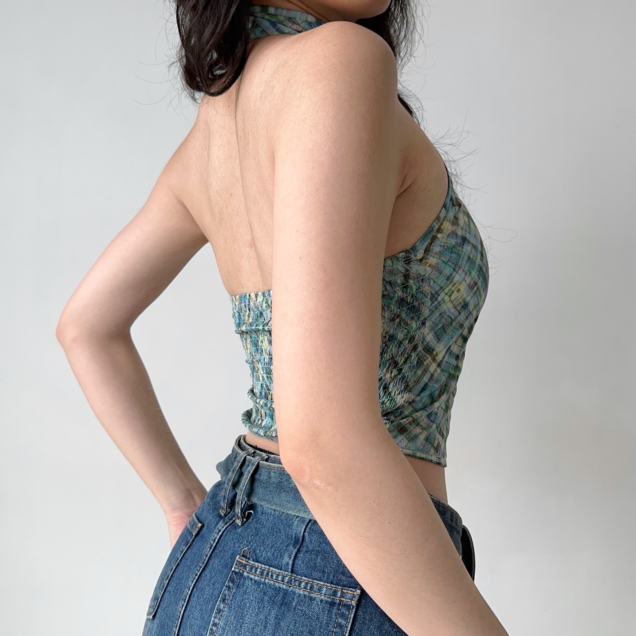 Retro Plaid Halter Neck Vest for Women - Chinese Style Backless Top - Summer Fashion - Chic Stand Collar - Sexy Short Design