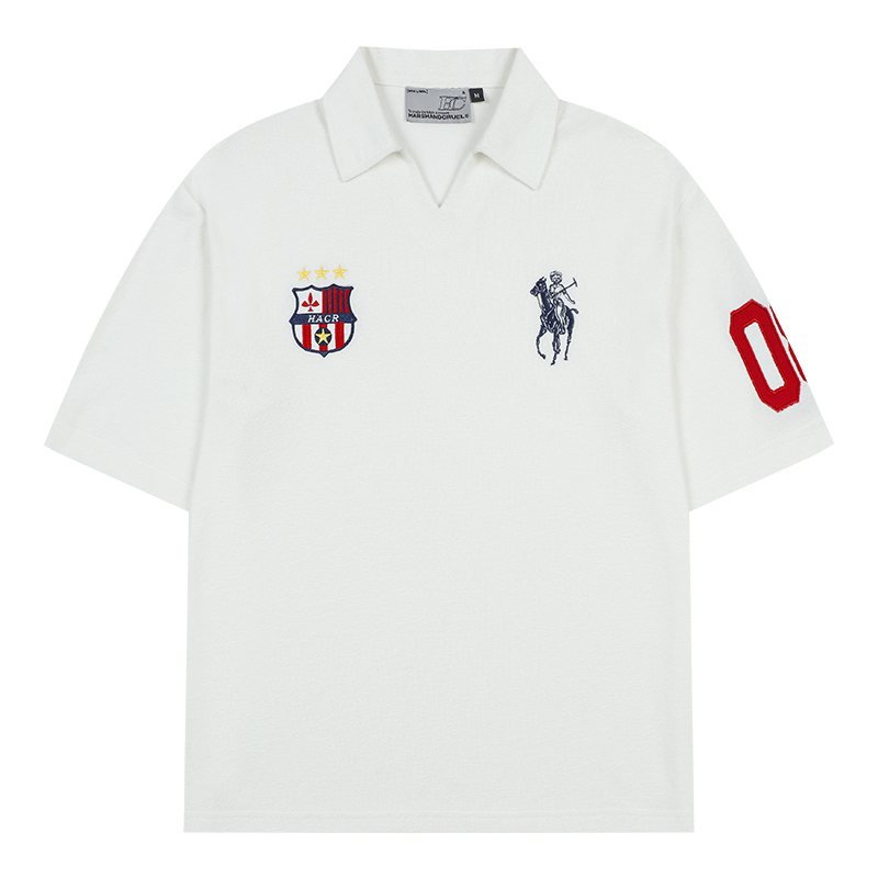 Retro Seagull Collar Embroidered Short Sleeve Polo Shirt in Jersey Towel Fabric - Vintage-Inspired, Casual Style for Everyday Wear