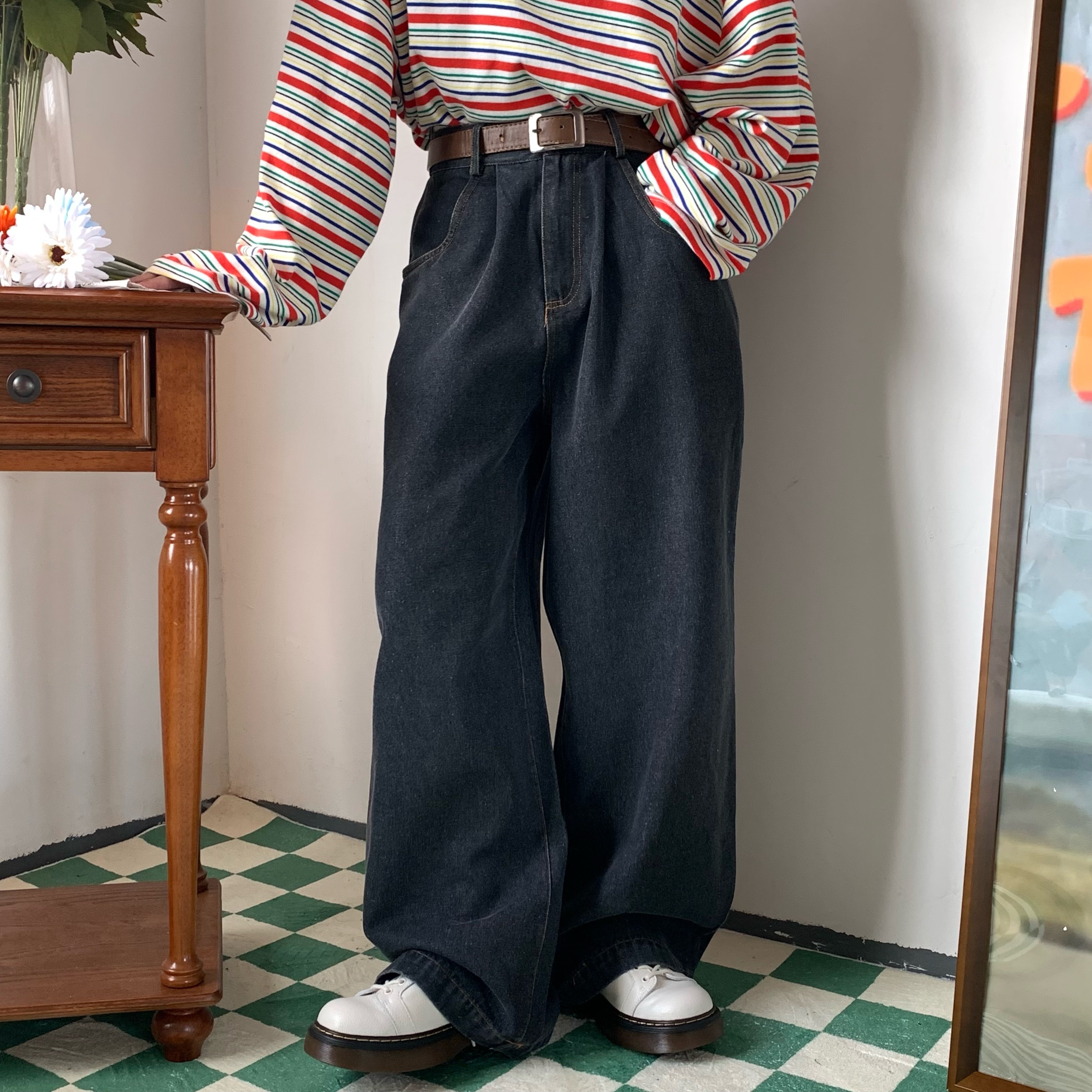 Retro Solid Color Plus Size Wide Leg Pants - Handmade Hong Kong Style, Versatile Loose Floor-Length Trousers for Trendy Looks