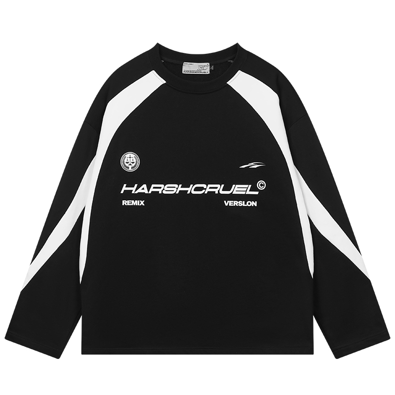 Retro Sports Street Style Loose Round Neck Long Sleeve T-Shirt – Harsh and Cruel Inspired Fashion for 90s and Y2K Vibe