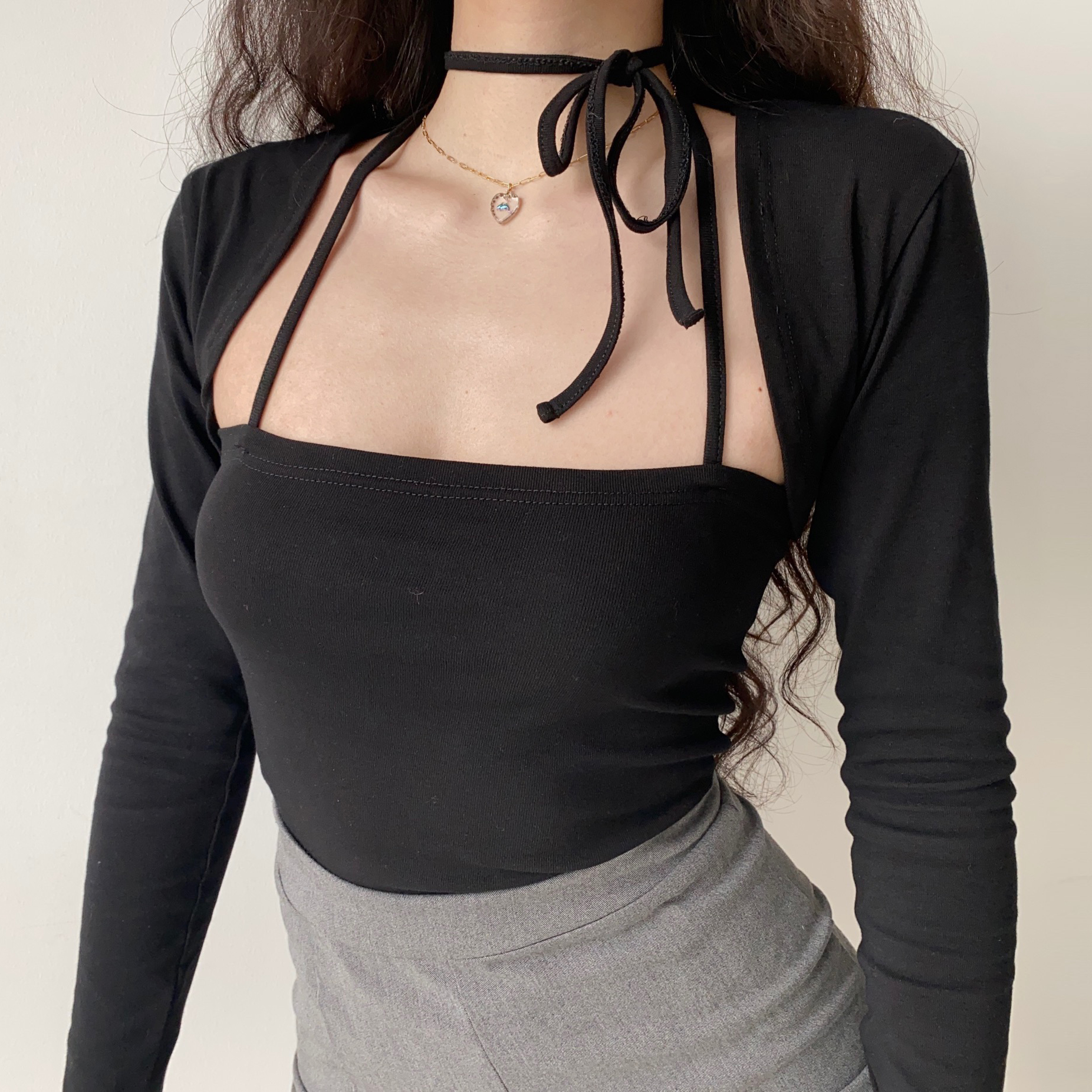 Retro Strapless Halter Tie Crop Top and Short Cardigan Two-Piece Set for Women - European American Style, Slim Fit