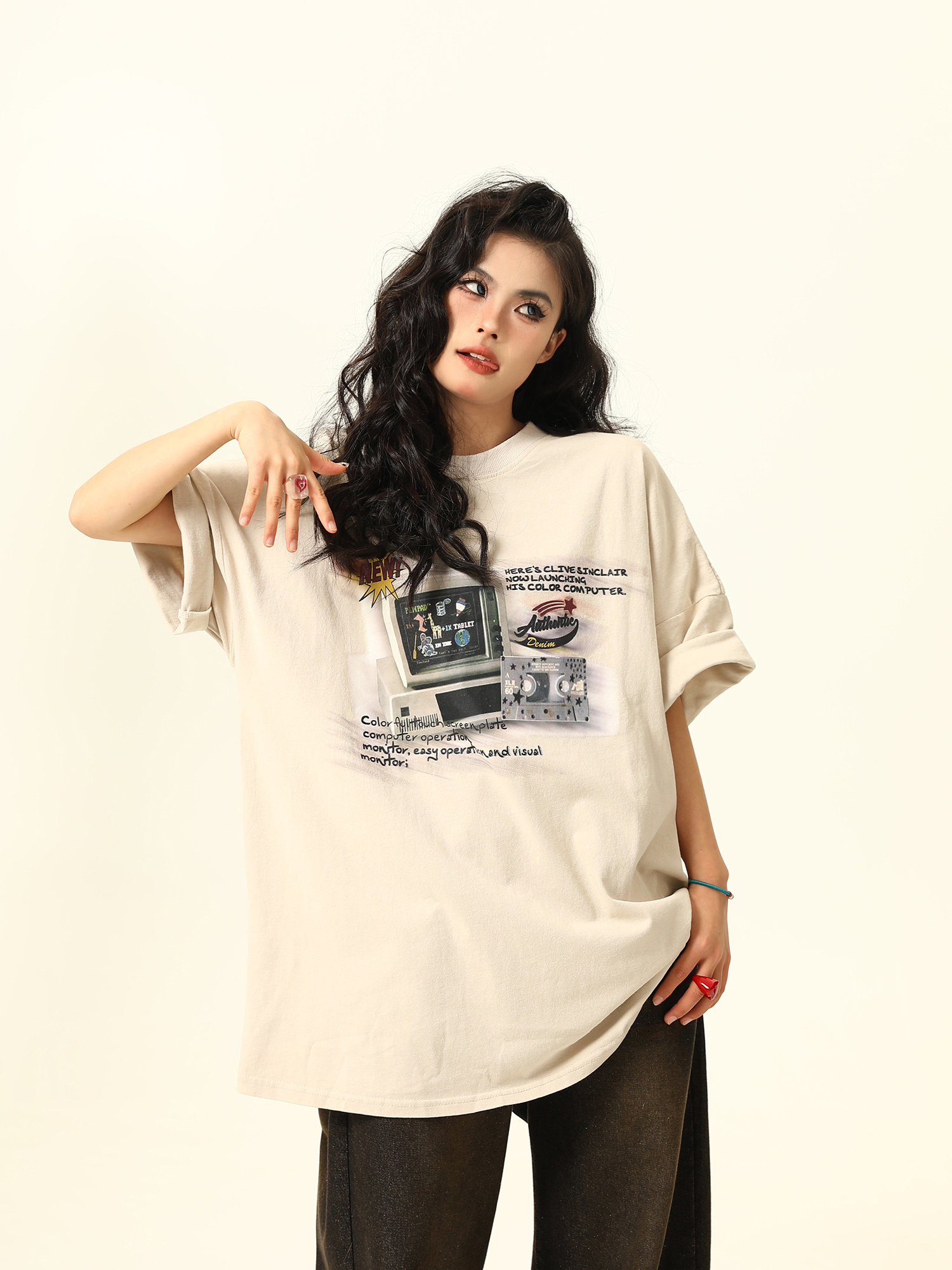 Retro TV Print Unisex Short-Sleeve T-Shirt - Vintage American Style Loose Fit Couple Tee