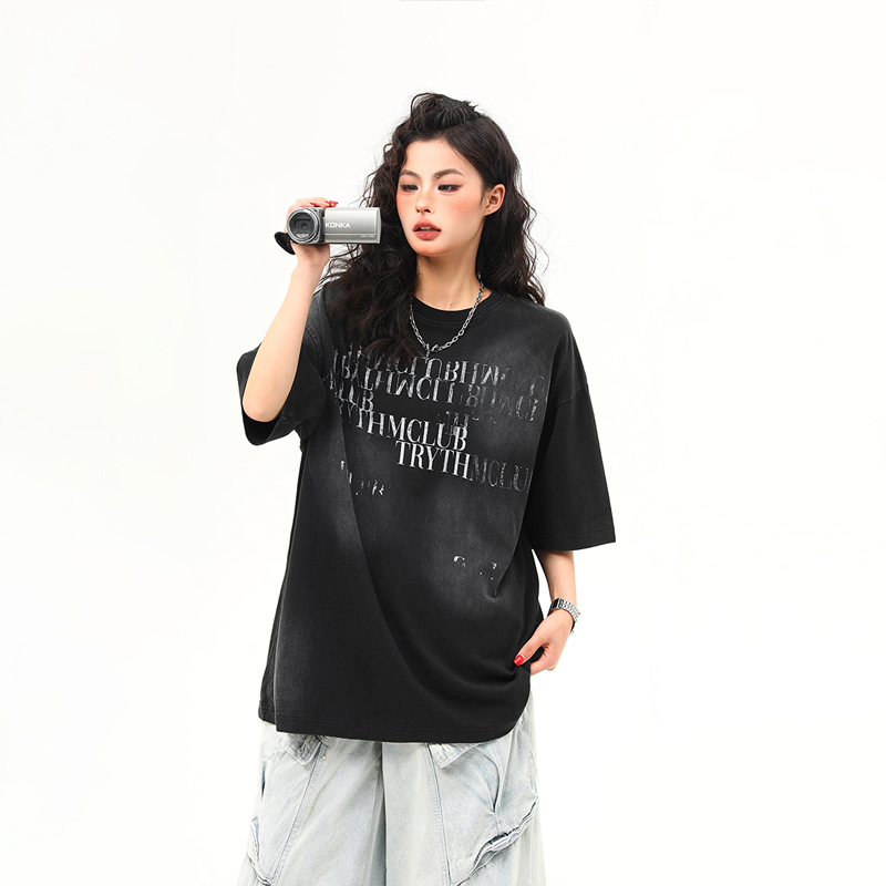 Retro Vintage Letter Print Short Sleeve T-Shirt for Women - Trendy American Style Summer Tee