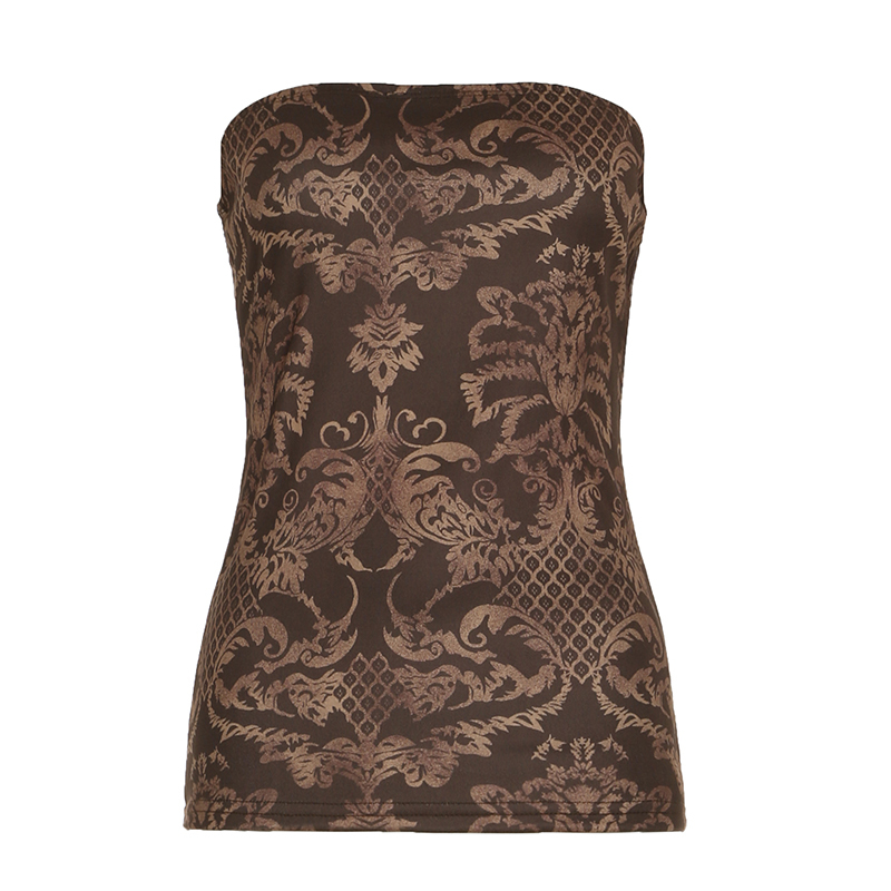 Retro Y2K Printed Slim Fit Strapless Women's Wrap Crop Top - Trendy Hot Girl Style