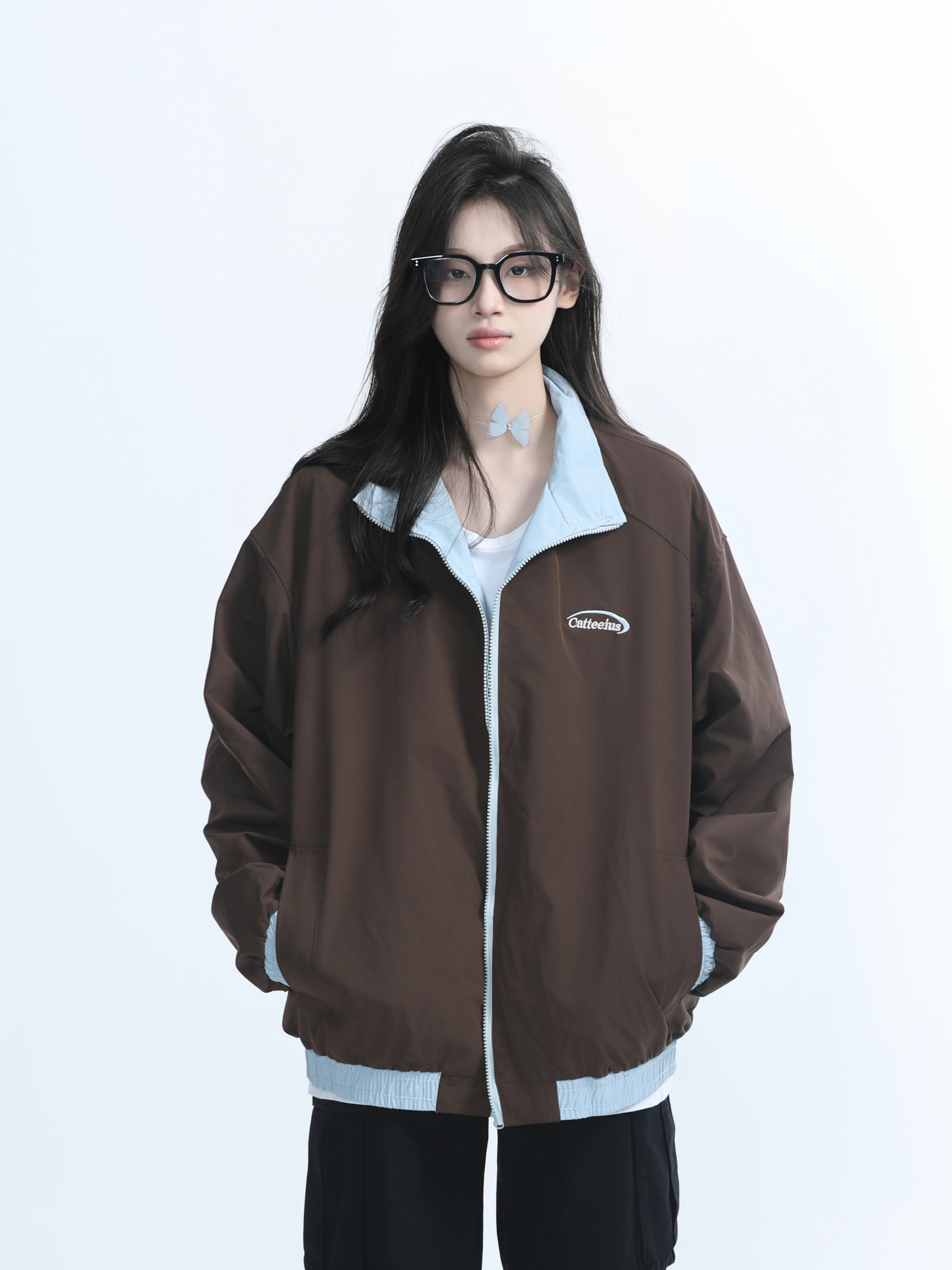 Reversible Brown Jacket for Women - American Retro Style, Loose Fit, Autumn Trend, Casual Layering Essential