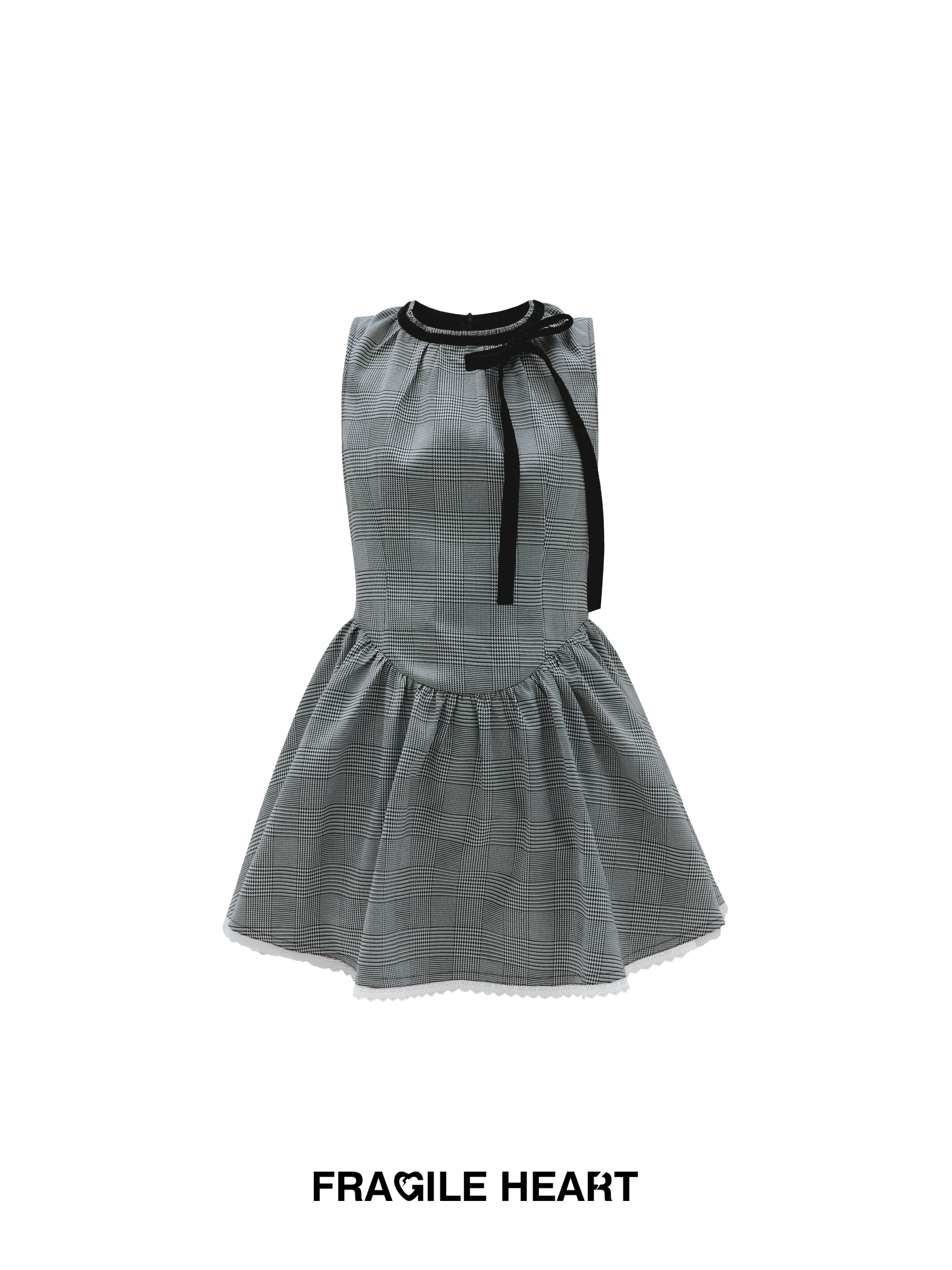 Roman Holiday Bow Tie Houndstooth Dress - Sleeveless Puff Skirt, Vintage 90s Style, Chic Party Dress for Women