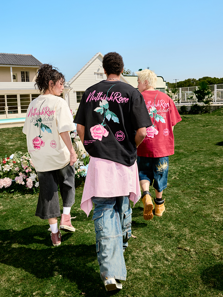 Rose Embroidery Heavyweight Short Sleeve T-Shirt - American Retro Loose Fit for Men and Women, 2025 Y2K Style