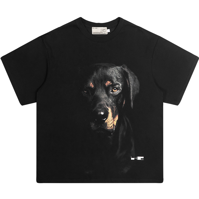 Rottweiler Head Graphic Short Sleeve T-Shirt in Harshandcruel Street Style - Trendy Urban Fashion for 90s and Y2K Lovers