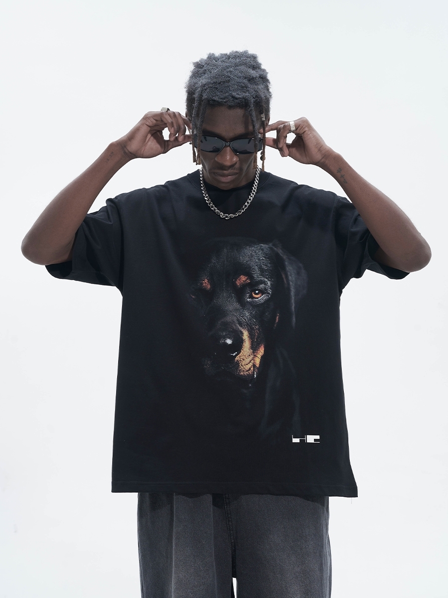 Rottweiler Head Graphic Short Sleeve T-Shirt in Harshandcruel Street Style - Trendy Urban Fashion for 90s and Y2K Lovers