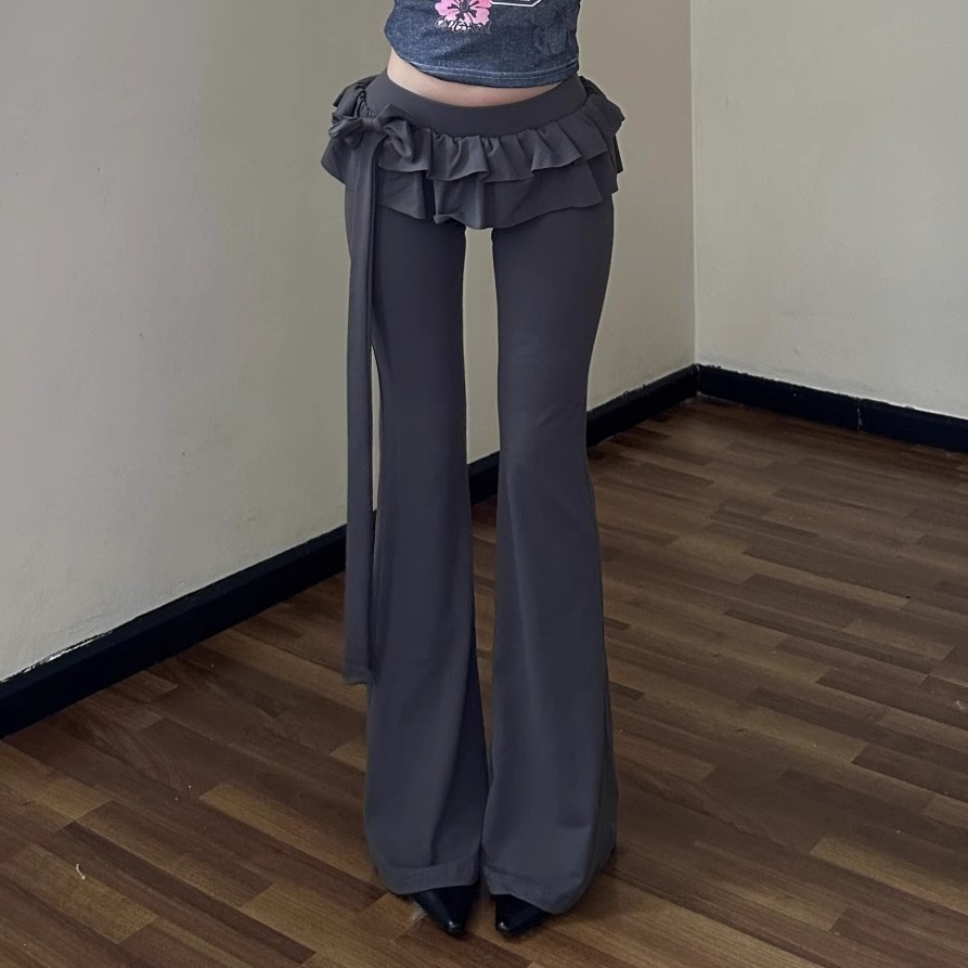 Ruffle Spliced Flared Pants for Women - 2025 Low Waist Slim Fit Casual Long Pants - Versatile Y2K Style
