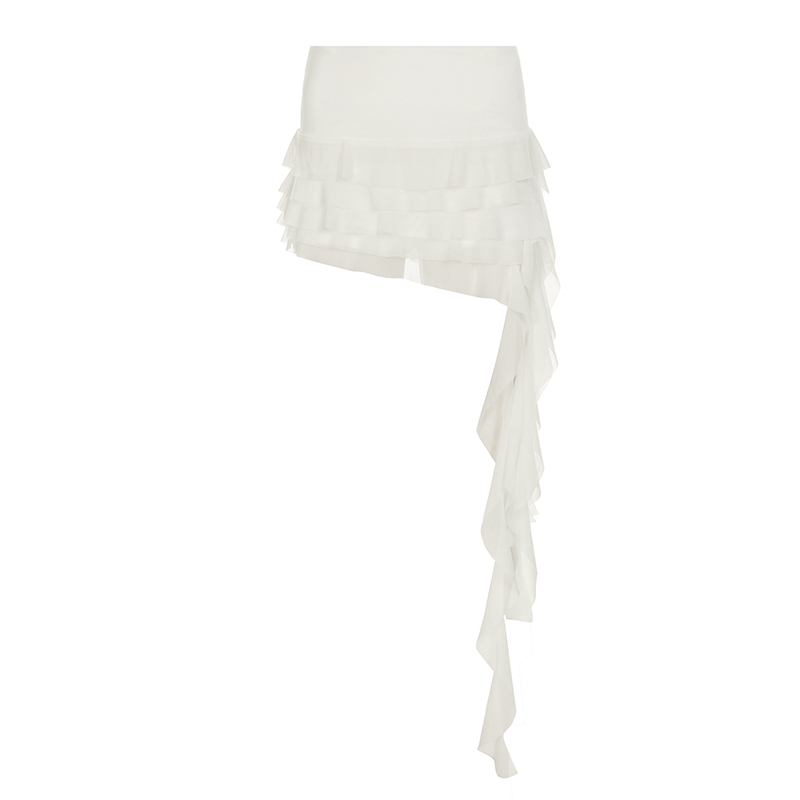 Ruffled Irregular Mesh Ribbon Half Skirt - Versatile Cake Skirt for Y2K and Korean Style Fashion