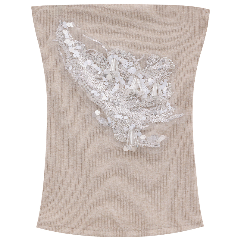 Sea Breeze Fantasy Strapless Sequin and Rhinestone Top for Women, Slim Fit Stylish Outerwear Vest, Y2K Party Fashion