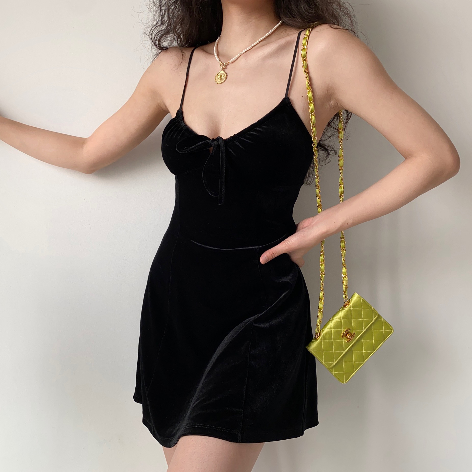 Sexy Black Velvet Lace-Up Camisole Dress for Women - A-Line Short Skirt, European American Style, Y2K Fashion