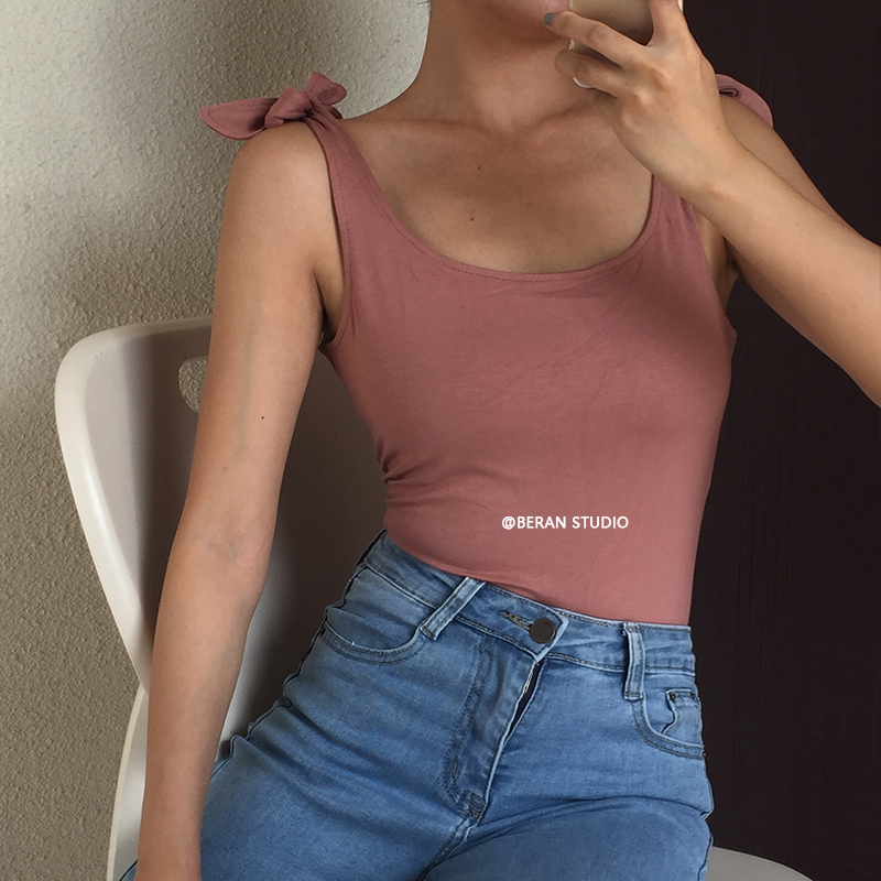 Sexy Shoulder Tie Bow Waist-Cinching Slimming Jumpsuit Tank Top - European and American Style Fashion