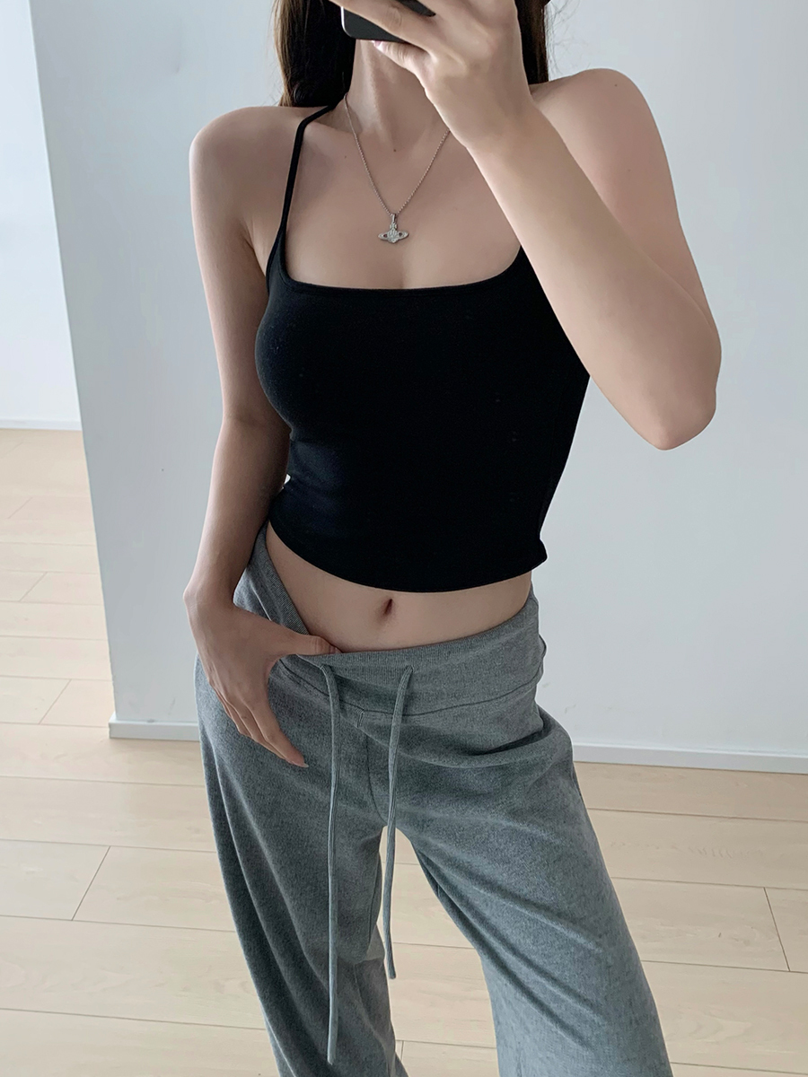 Sexy Slim Fit Thin Strap Tank Top for Women - Basic Versatile Outerwear with Chest Pad - Y2K Style