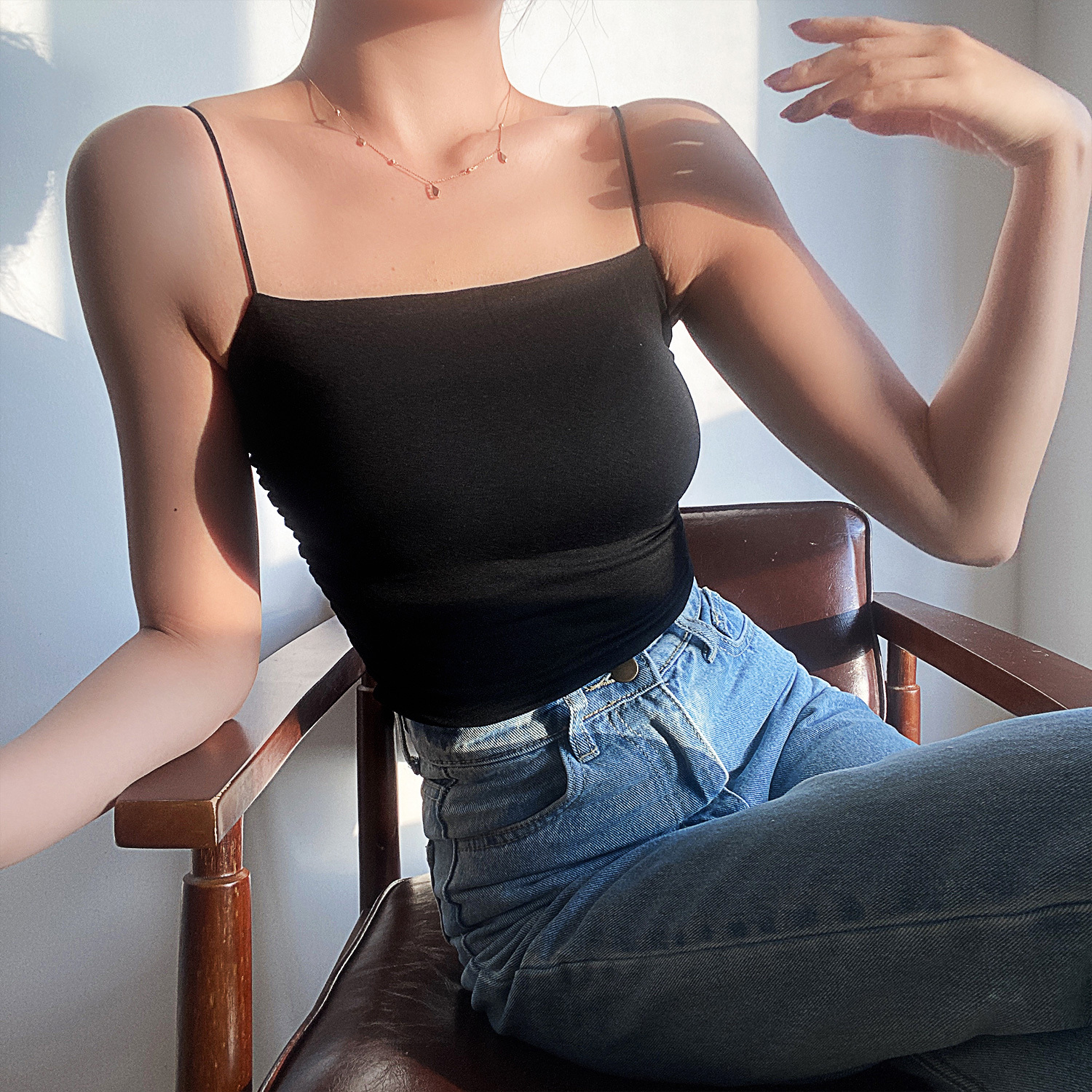 Sexy Strapless High-Waisted Camisole - Versatile Basic Solid Color Top for European and American Style Fashion