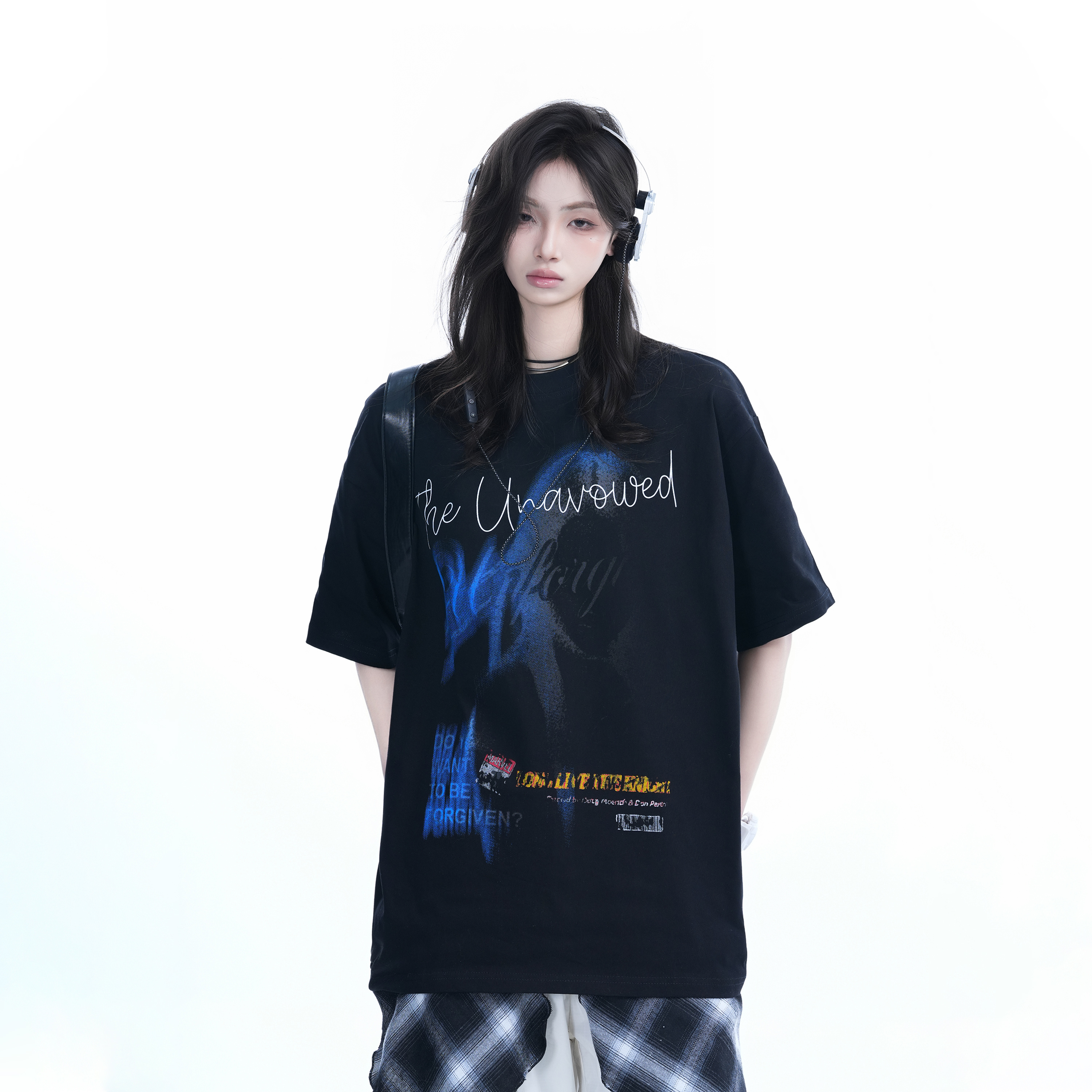 Shadow Girl Graphic Black Short Sleeve T-Shirt for Women - Summer Loose Fit American Design