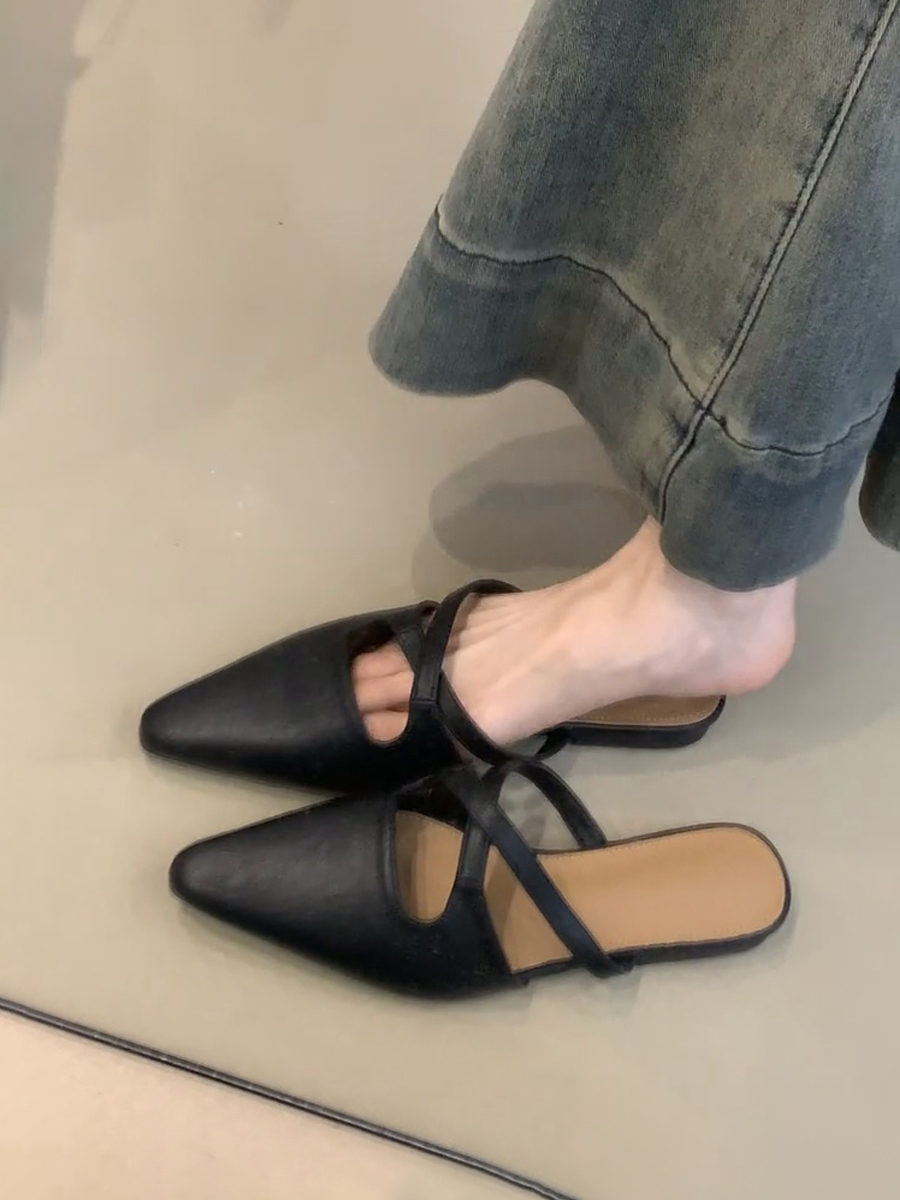 Sheepskin French Cross-Strap Open-Toe Half Slippers - Flat Slip-On Cool Sandals, Elegant Mules for Chic Summer Style