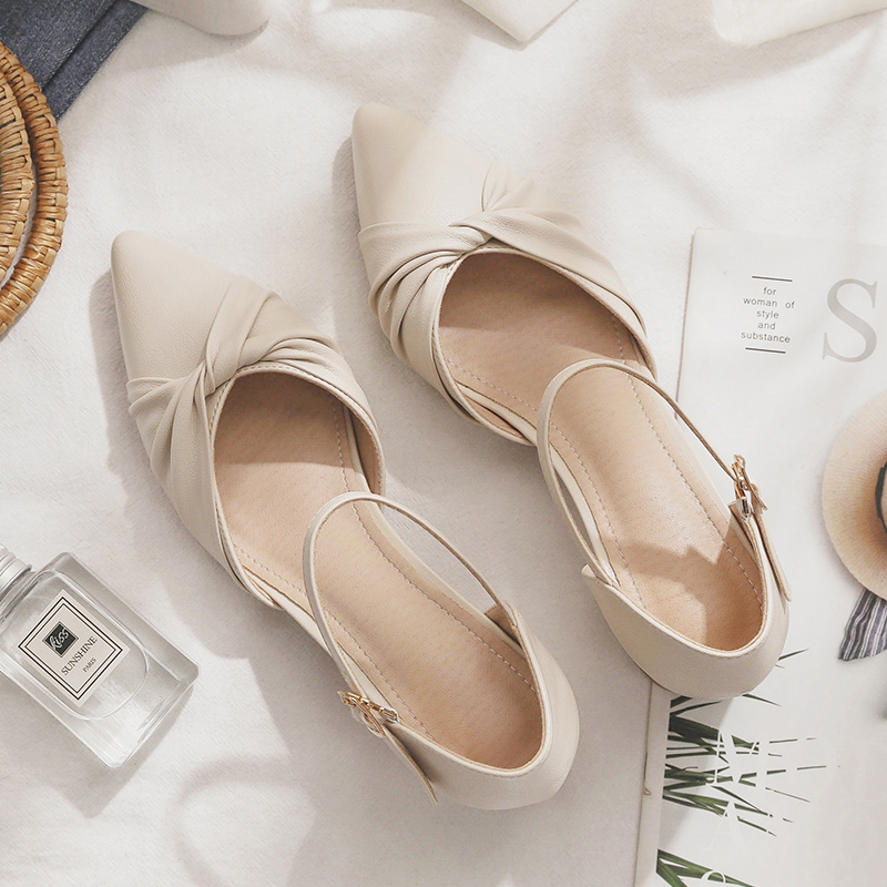 Sheepskin Mary Jane Shoes - Pointed Toe Chunky Heel Closed-Toe Sandals for Women - Fairy Style Spring 2025 Summer Footwear