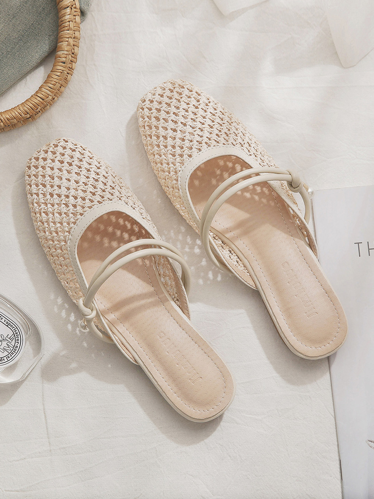 Sheepskin Slip-On French Flat Hollow-Out Half Slippers for Women - Summer Outdoor Style for Skirts and Casual Looks