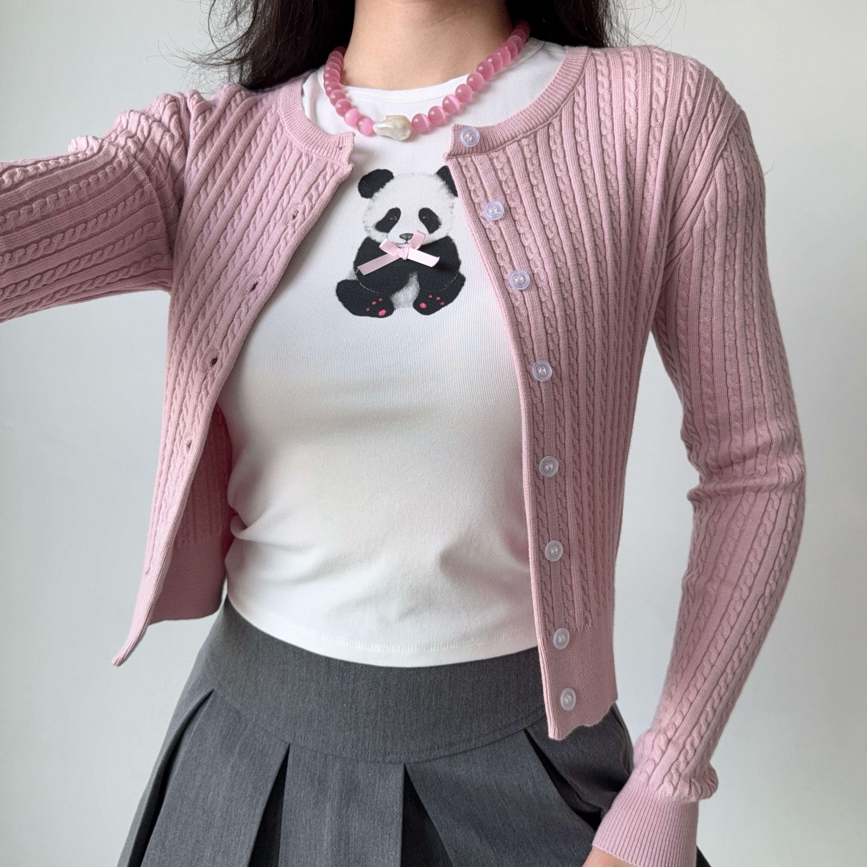 Short Knitted Cardigan Sweater for Women in American College Style - Soft Flattering Twist Design