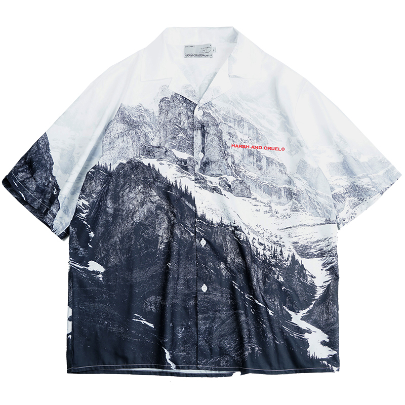 Short Sleeve Snow Mountain Hawaii Cuba Vacation Shirt - Trendy Y2K Style for Summer Outings