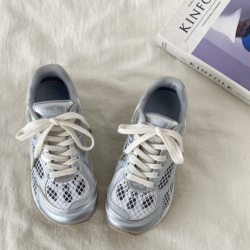 Silver Mesh Breathable Sports Shoes for Women - Lightweight Casual Dad Sneakers for Summer, Perfect for Small Feet