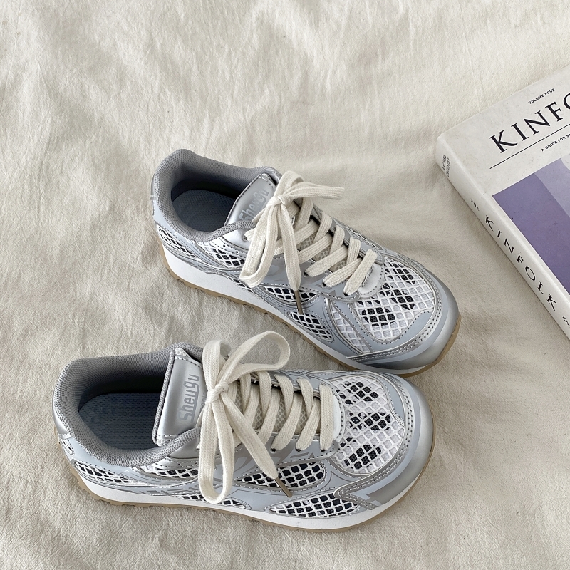 Silver Mesh Breathable Sports Shoes for Women - Lightweight Casual Dad Sneakers for Summer, Perfect for Small Feet