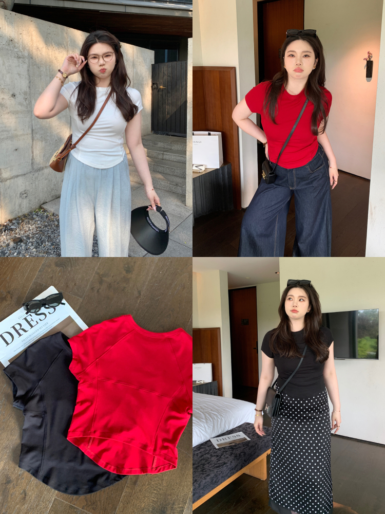 Slightly Chubby Plus Size Slim Fit T-Shirt - Three-Dimensional Cut, Super Stretchy Cool Top for Body Confidence