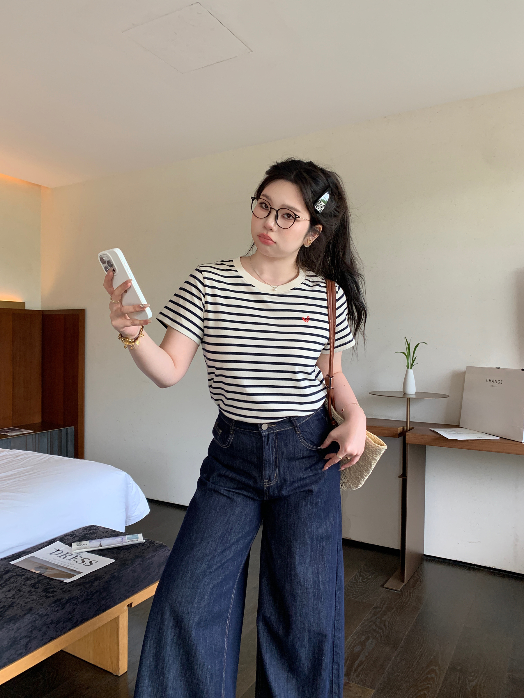 Slightly Chubby Striped Casual T-Shirt - Summer Basic Short Sleeve Slimming Plus-Size Tee for Versatile Y2K Style