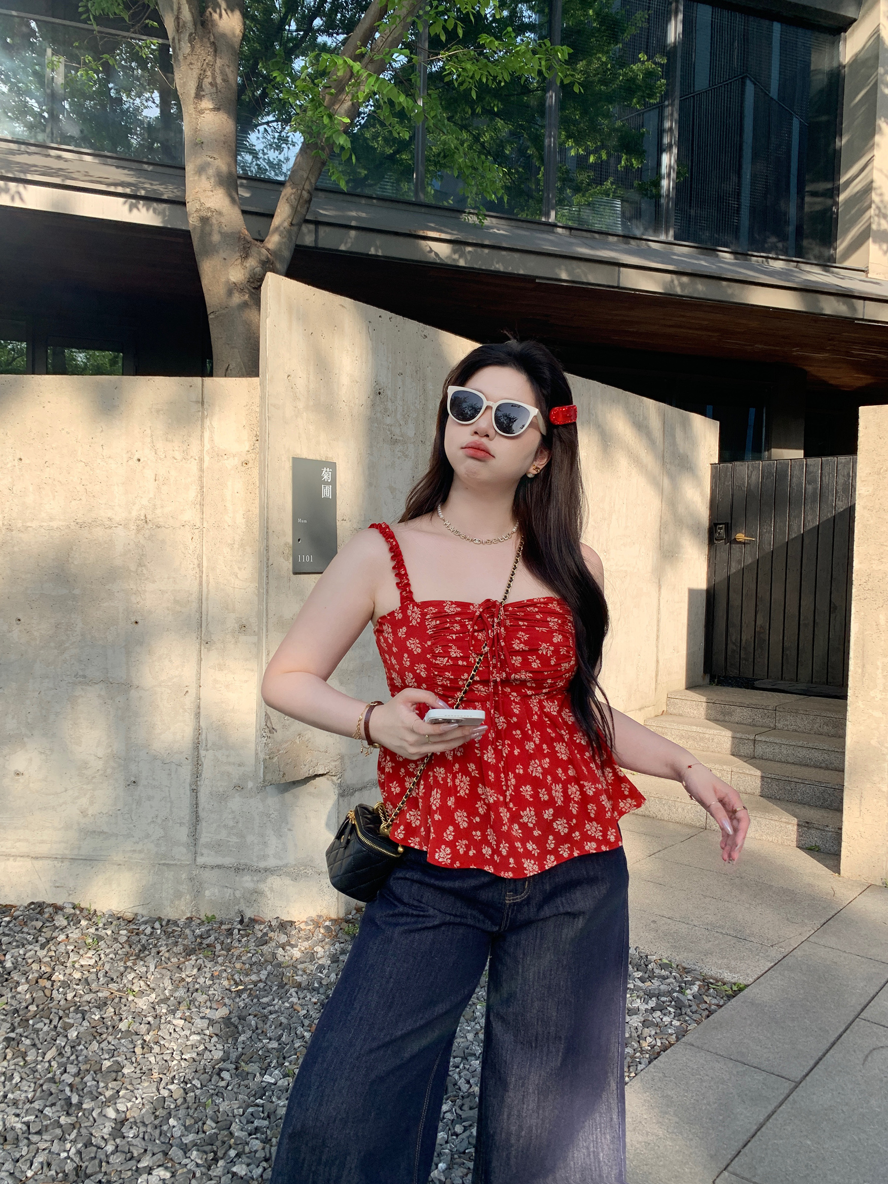 Slightly Chubby Summer Love Floral Camisole - Korean Style Plus Size Red Floral Sun Protection Cardigan