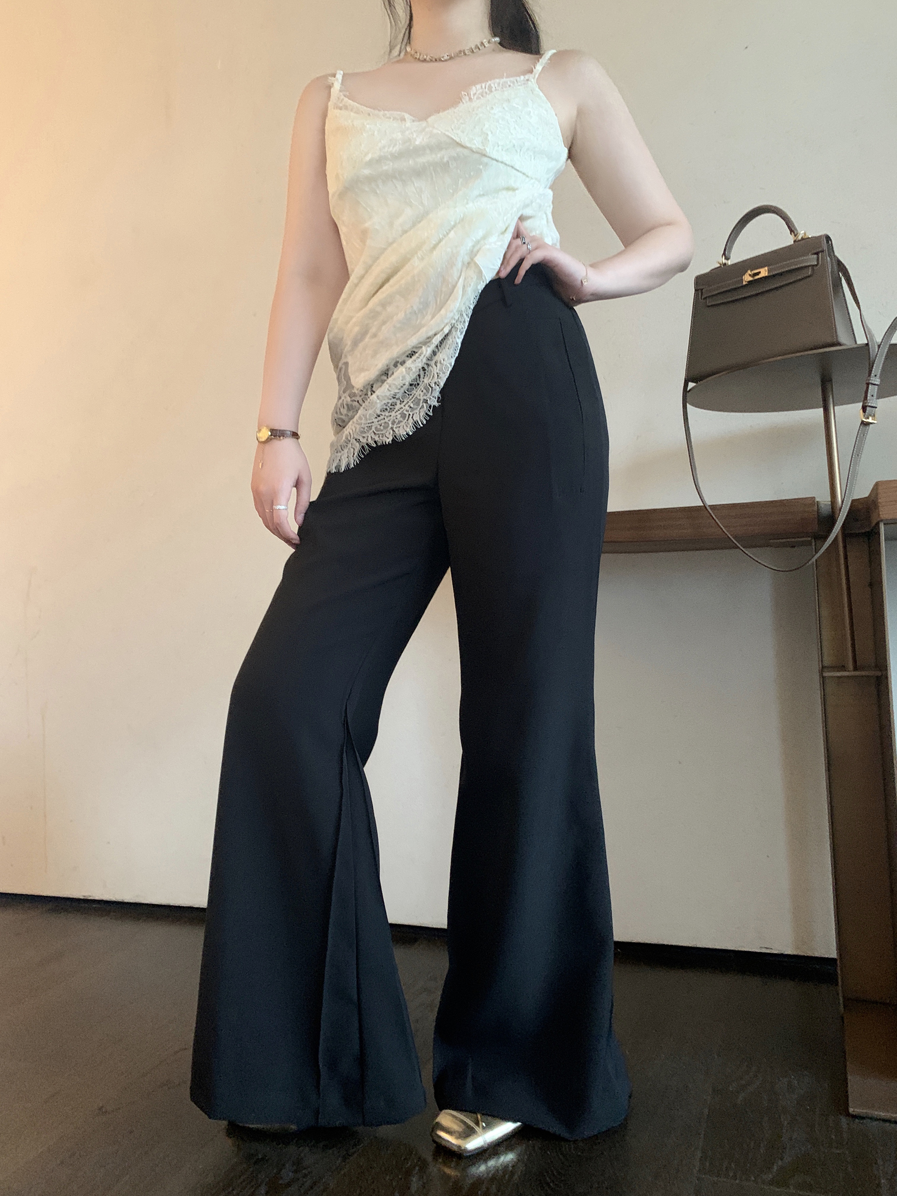 Slightly Flared Black Casual Suit Pants for Women - Comfortable Slim Fit for a Flattering Silhouette, Perfect for Everyday Wear