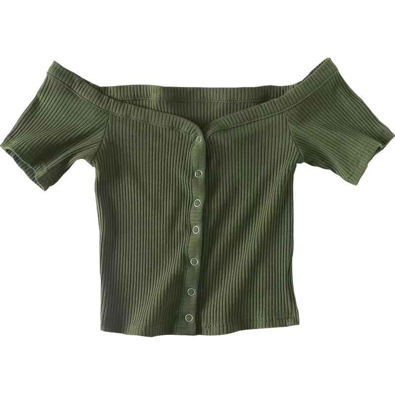Slim Fit One-Shoulder Ribbed Crop Top T-Shirt for Women - European American Style, Short Sleeve, High Waist, Stretchy Fashion Top
