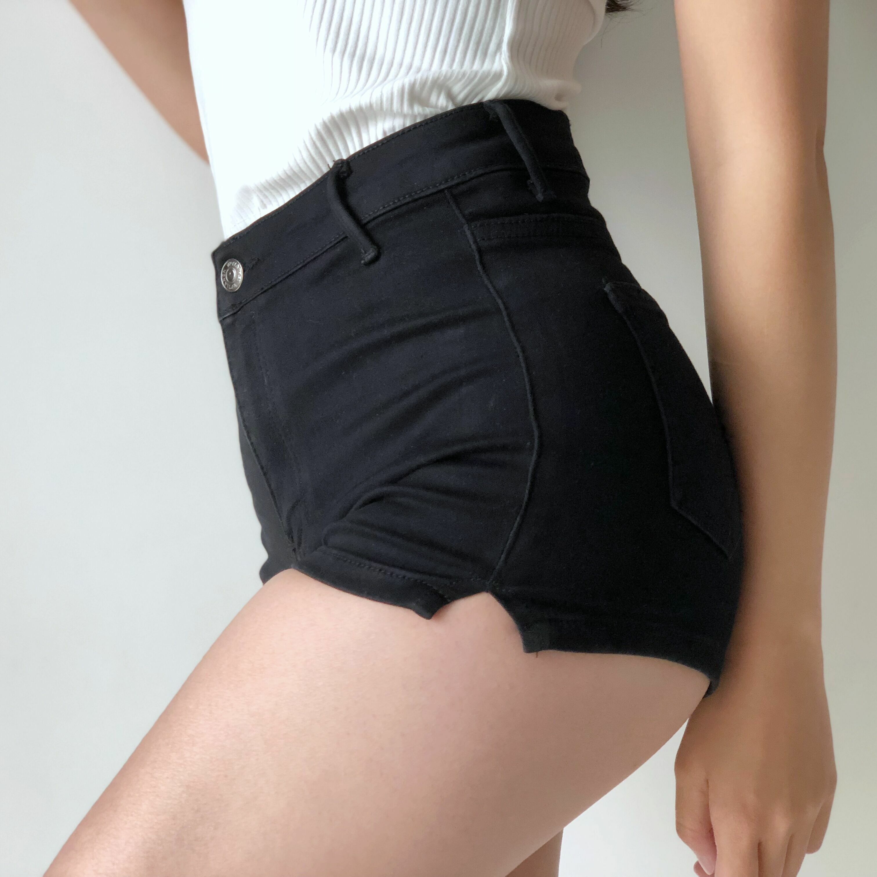 Slim High Waist High Split Denim Shorts for Women - European American Style, Leg-Lengthening, High Elastic Waist, Trendy Summer Fashion
