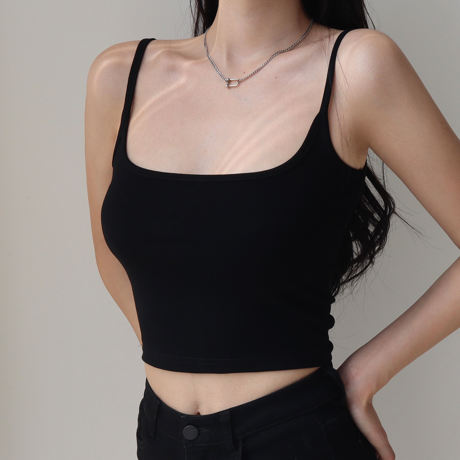 Spicy Girl Plain Color Slim Fit Short Camisole - Women's Elastic High Waist Slimming Tank Top in American Style, Y2K Fashion