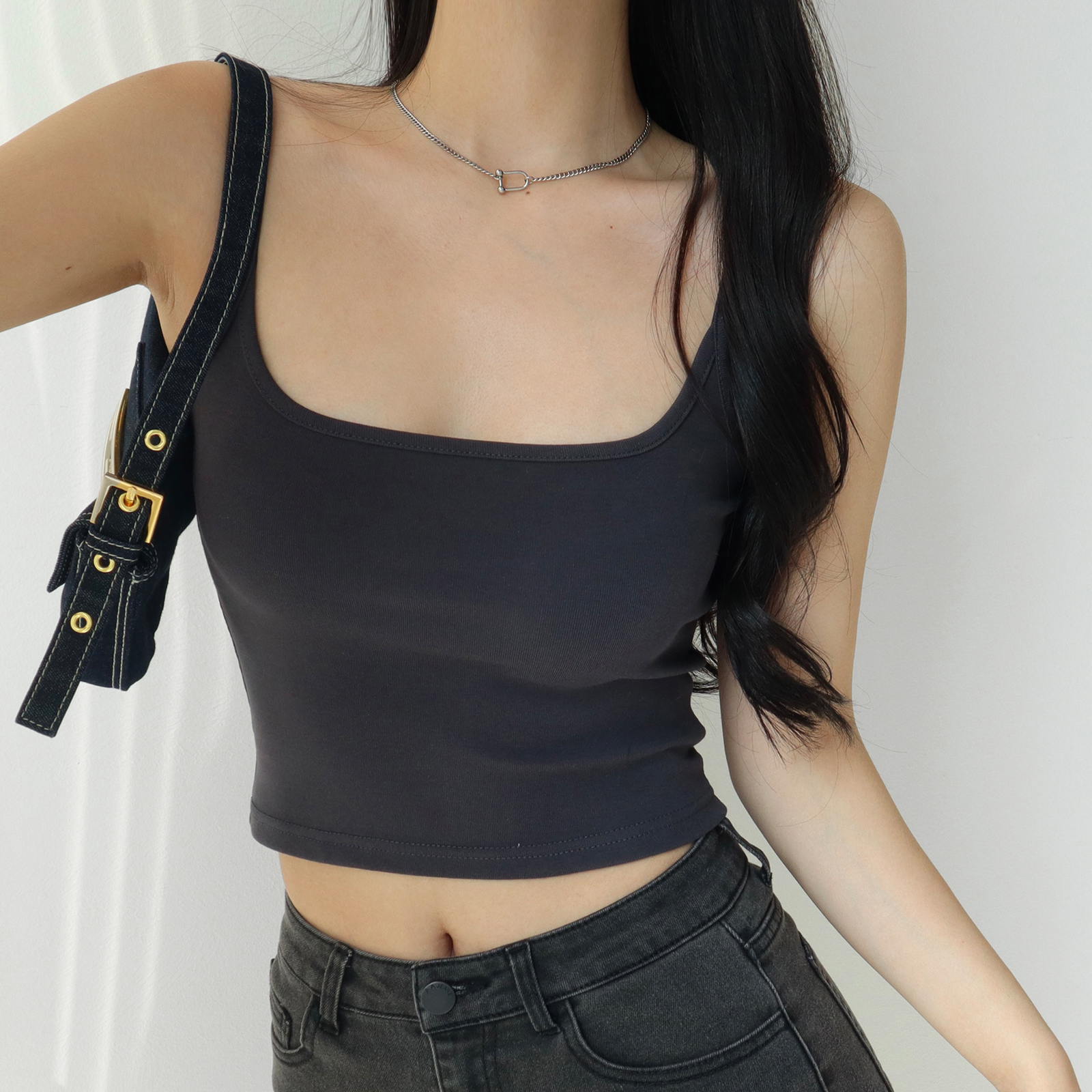 Spicy Girl Plain Color Slim Fit Short Camisole - Women's Elastic High Waist Slimming Tank Top in American Style, Y2K Fashion