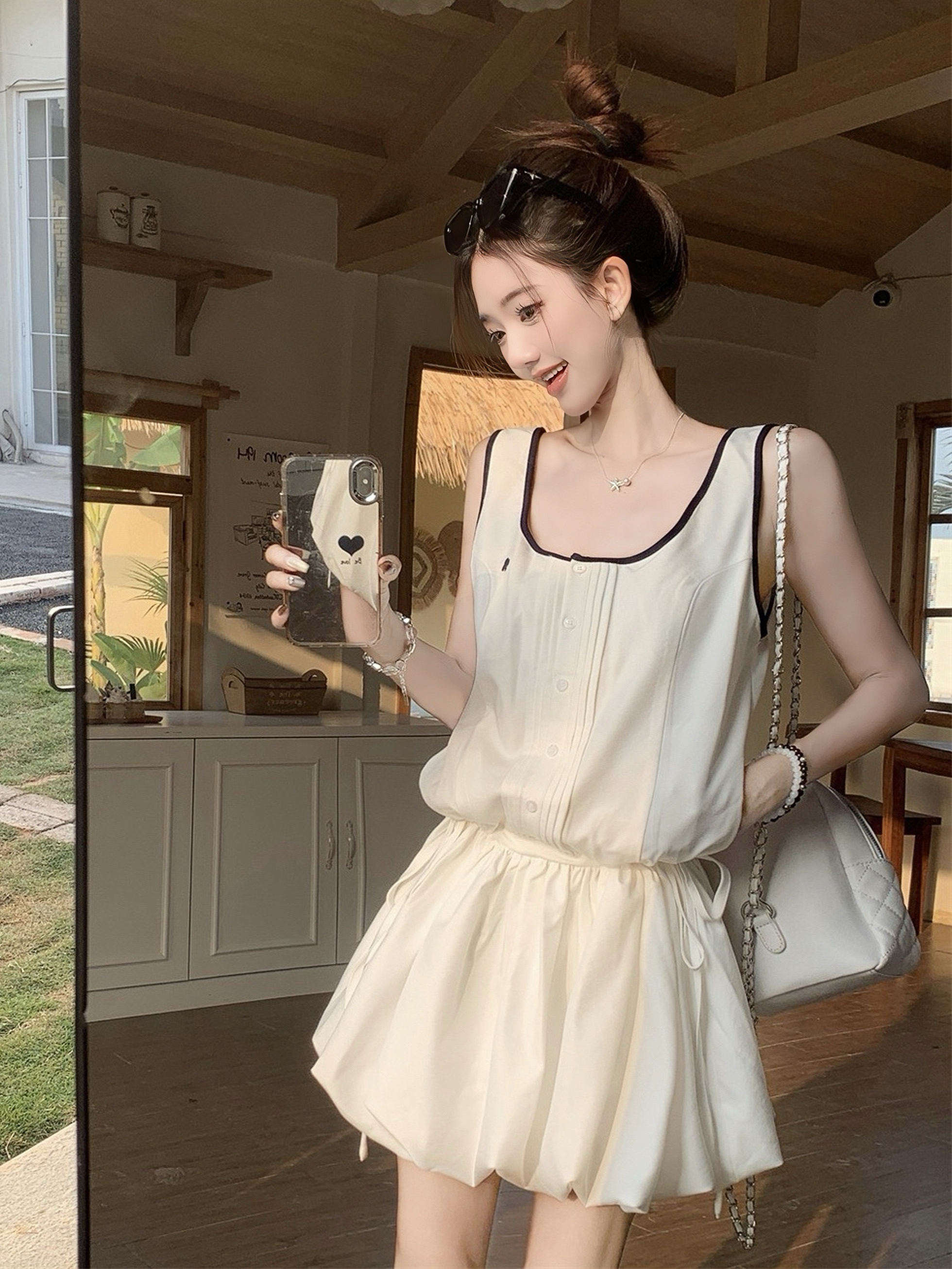 Sporty Casual Sleeveless Floral Balloon Bubble Dress for Girls - Trendy 90s Inspired Design