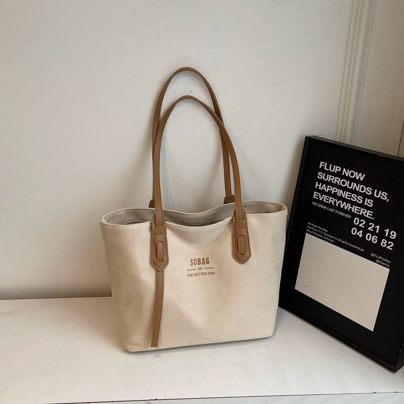Spring 2025 Casual Large-Capacity Canvas Tote Bag for Women, Versatile Student Commuter Shoulder Bag