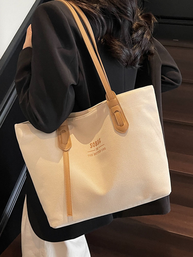 Spring 2025 Casual Large-Capacity Canvas Tote Bag for Women, Versatile Student Commuter Shoulder Bag
