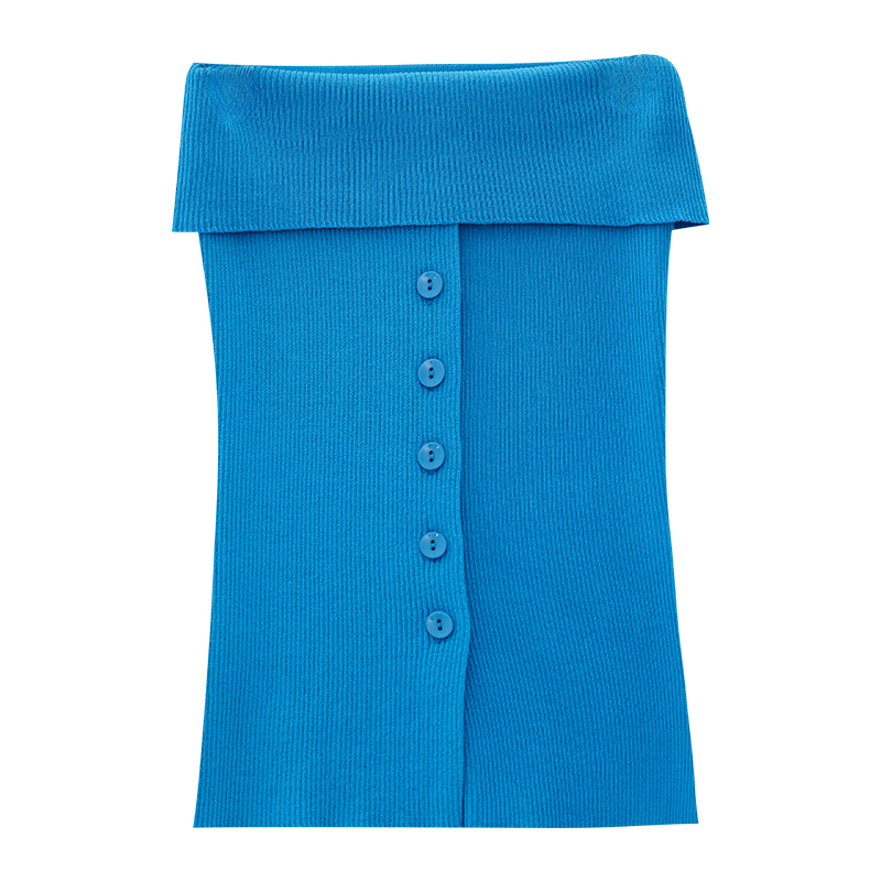 Spring Wild Forest Meeting Strapless Lapel Button Vest Knitted Top for Women - Slim Fit, Flattering Style, Perfect for Y2K Fashion