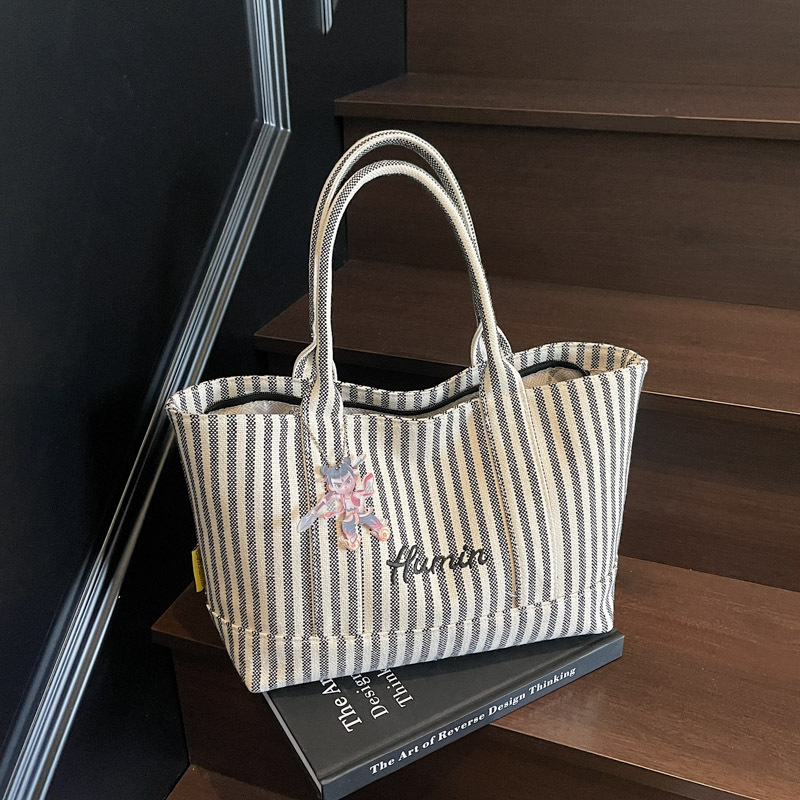 Striped Canvas Tote Bag for Women, 2025 Fashion Handbag, Versatile Large Capacity Shoulder Bag for Commuting and Everyday Use