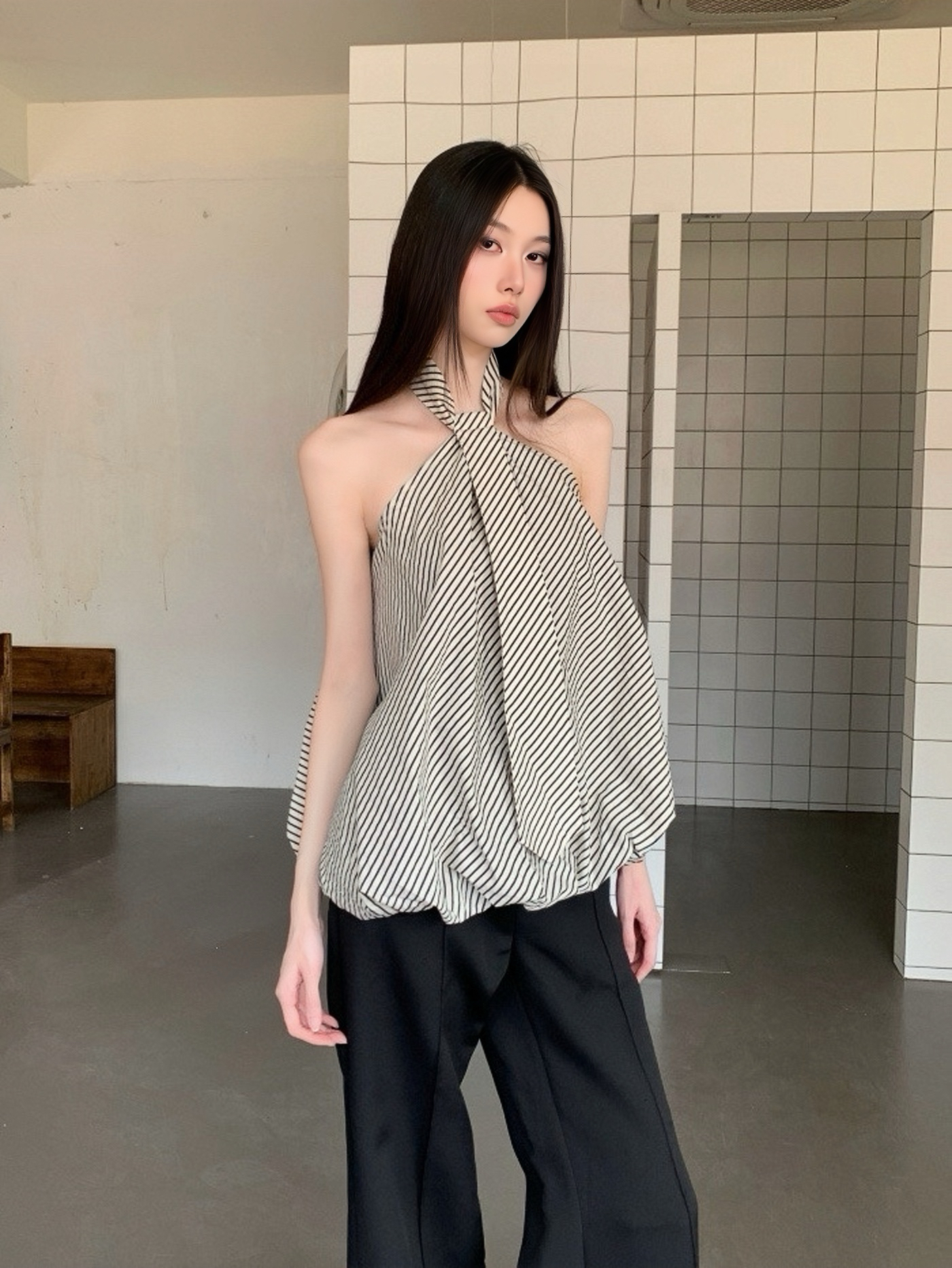 Striped Neck Tie Cloud Camisole - Summer Design, Trendy Niche Style, Perfect for Y2K and 90s Inspired Fashion