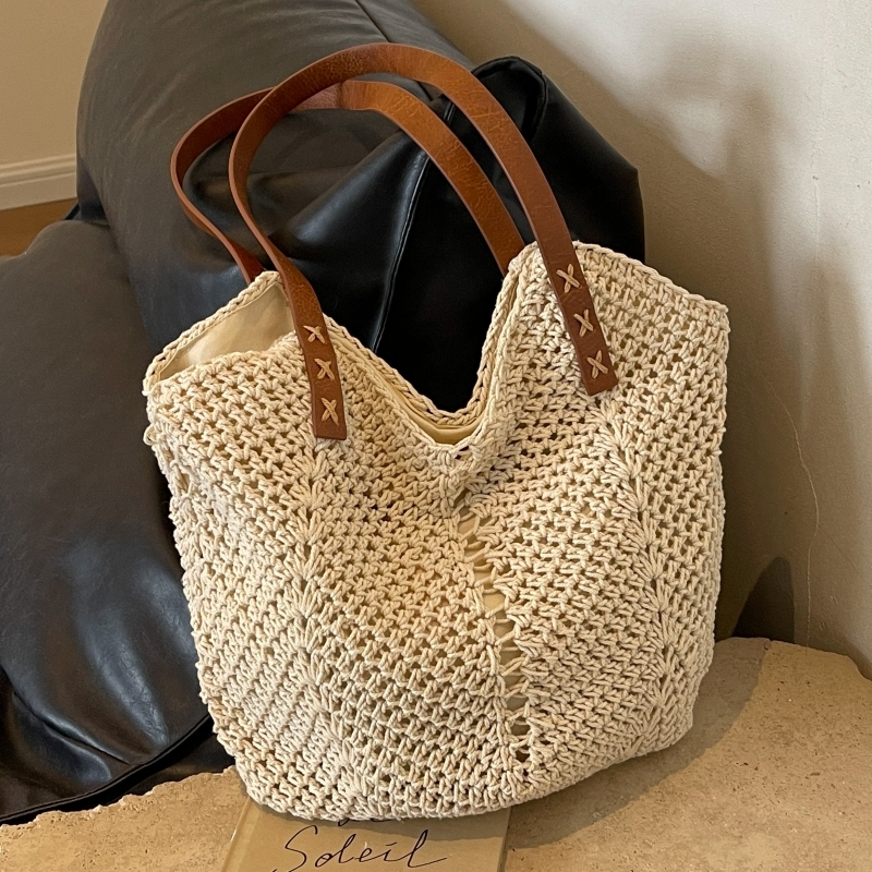Summer 2025 Women’s Cotton Yarn Woven Beach Bag – Large Capacity Seaside Vacation Tote, Stylish Shoulder Bag