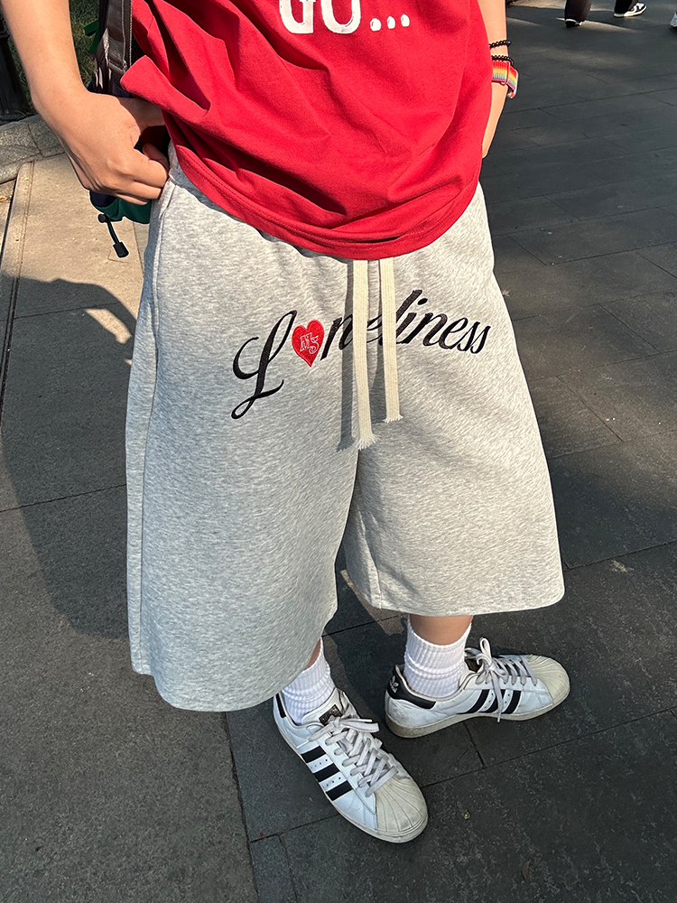Summer American Vintage Camouflage Loose Wide-Leg Three-Quarter Pants with Letter Embroidery for Men and Women