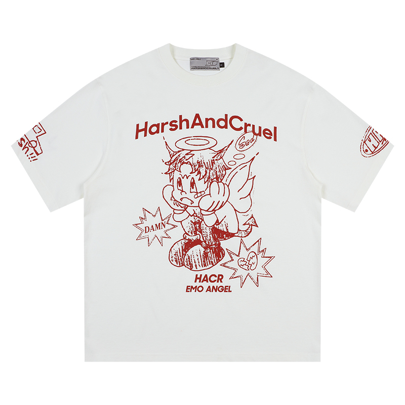 Summer Children's Fun Hand-Drawn Emo Angel Street Graffiti Loose Short Sleeve T-shirt - Trendy Y2K Aesthetic Fashion