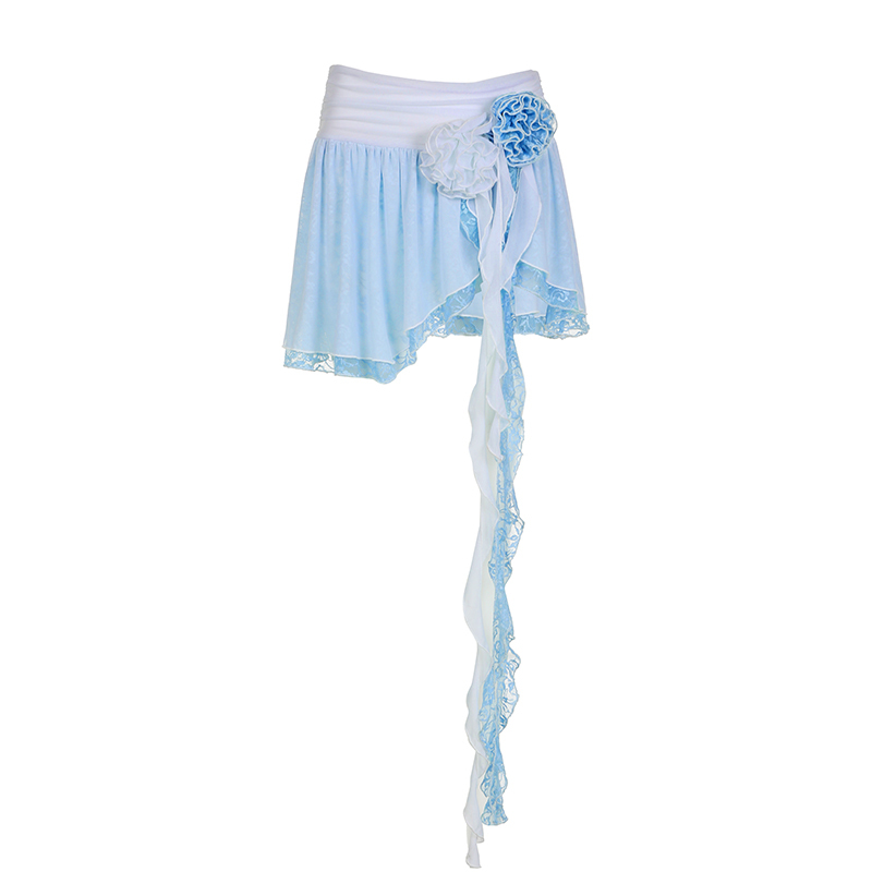 Summer Clear Sky Rose Tassel Irregular A-Line Split Short Skirt for Dancing - Trendy Summer Fashion, Y2K Style